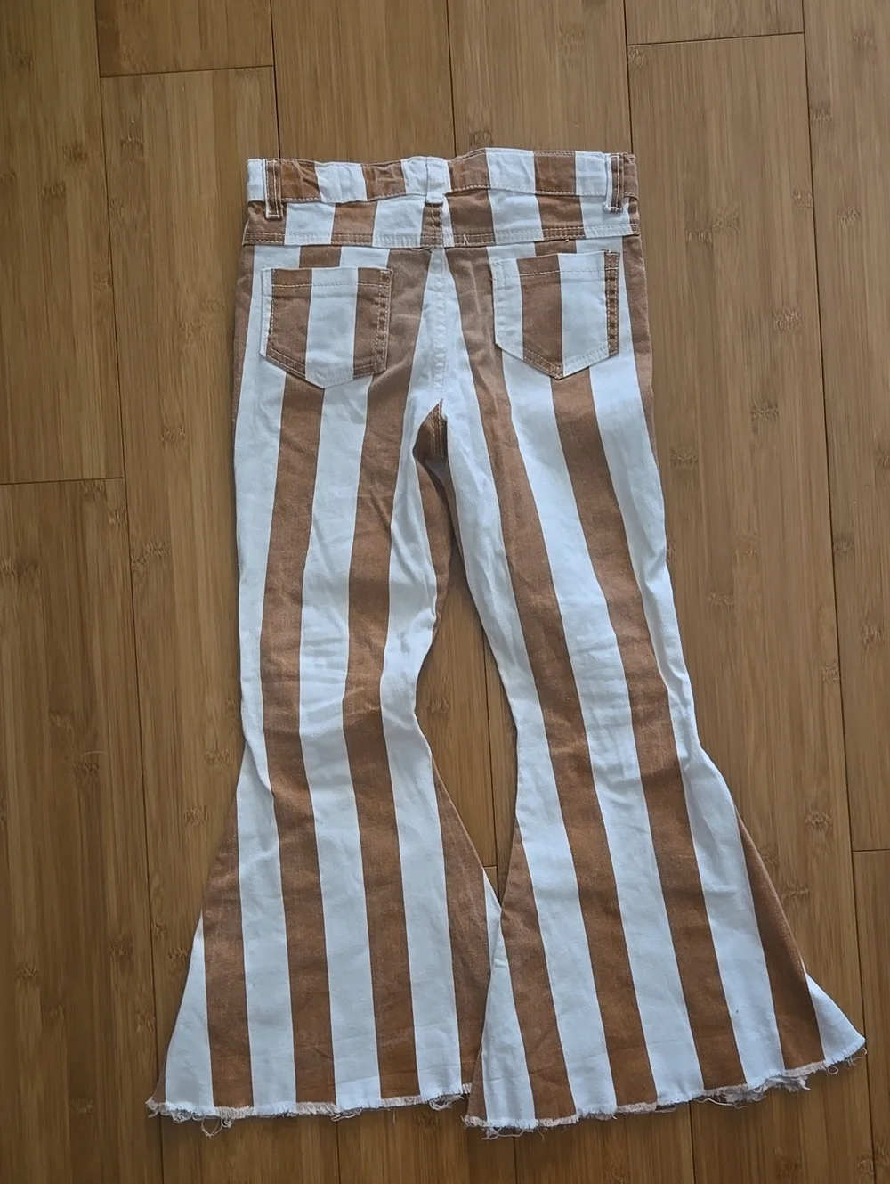 Girls Striped Brown & White Flared Jeans - 8/9